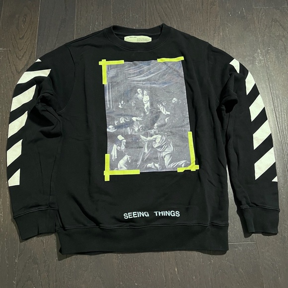 Off-White Seeing Things Caravaggio Crewneck Cotton Jumper in Black Medium - Picture 1 of 8